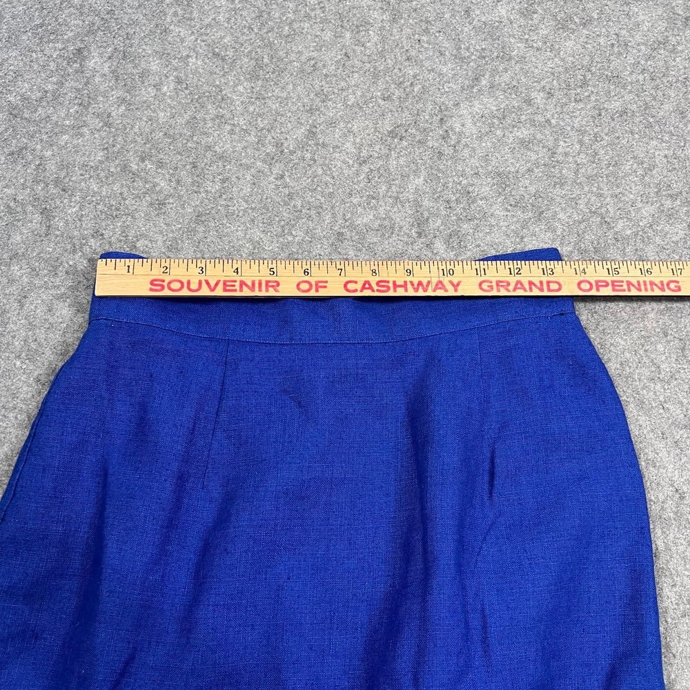Gemma Kahng Vintage Blue Linen Knee Length Straight Pencil Skirt Women's Size 10 - Picture 3 of 6